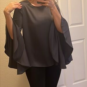 🩶RO&DE🩶dark gray blouse, bell sleeves, long zipper on the back, size S